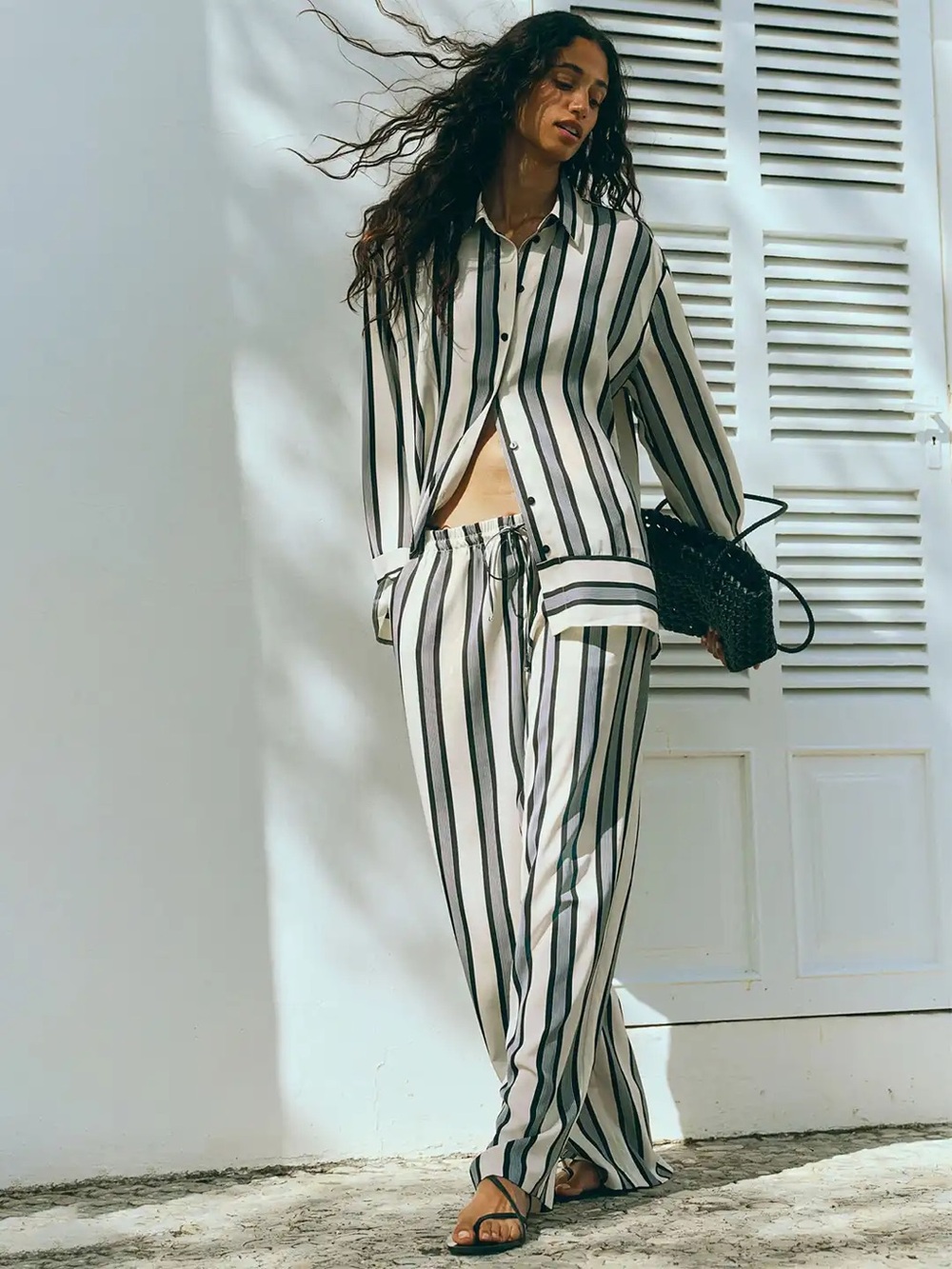 H&M Striped Blouse & Pant Set XS
